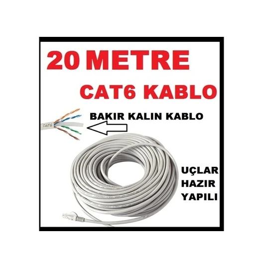 Cat6 Kalin Bakir Internet Kablo 20 Metre ürün görseli 1