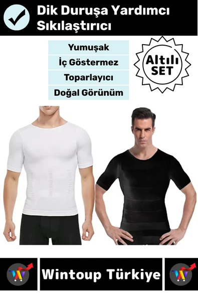 #Korse Dik Duruş Bel Göğüs Karın Göbek Sıkılaştıran Toparlayıcı Erkek Kısa Kol Fanila Korse 6'lı Set ürün görseli 1