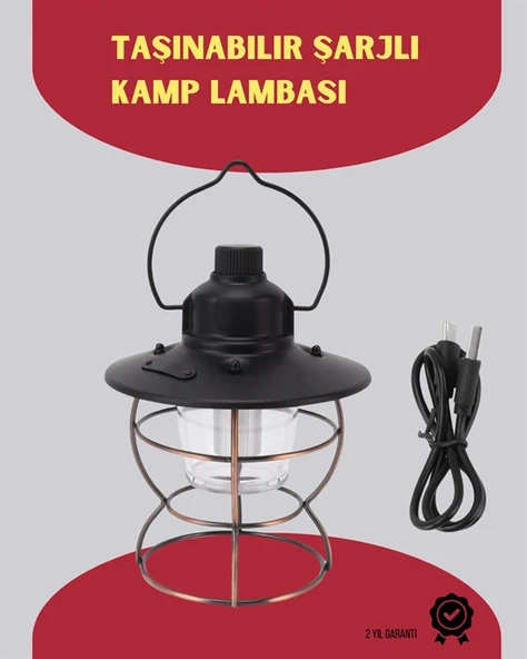 USB Şarjlı Retro LED Kamp Feneri – 4 Işık Modu, Su Geçirmez, Taşınabilir P201146S150 ürün görseli 1