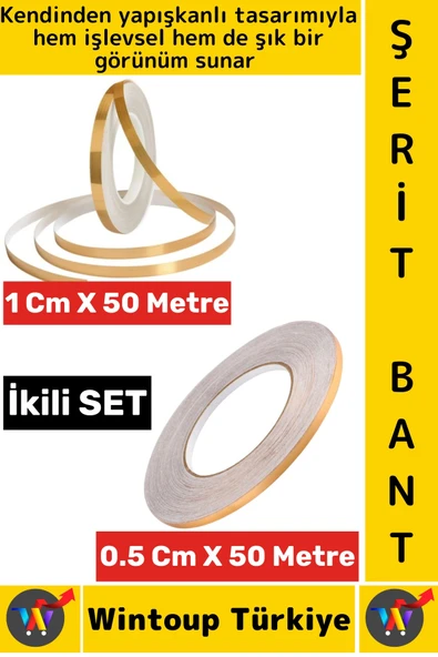 #Bant Kendinden Yapışkanlı Güçlü Su Geçirmez Karo Zemin Fayans Arası Şerit Derz Bant Goldi 2'li Set ürün görseli 1