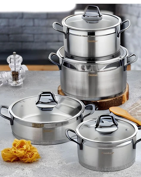 Cooker CKR-2875 8 Pç Gümüş Kulp Çelik Tencere Seti ürün görseli 1