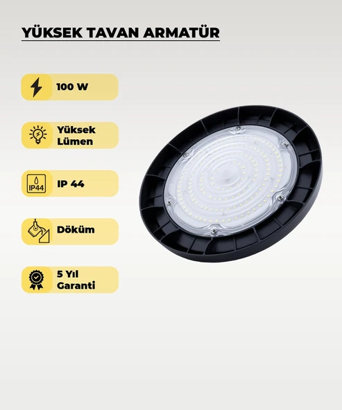 Yüksek Tavan Armatür 100W - 6500K Beyaz Işık - 5 YIL GARANTİ ürün görseli 1