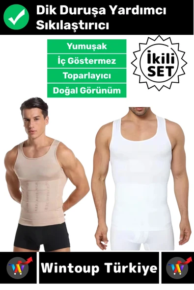 #Korse Kıyafet Altında Belli Olmaz Dik Duruşa Yardımcı Göğüs Karın Sıkılaştıran Erkek Korse 2'li Set ürün görseli 1