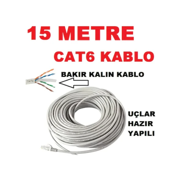 Cat6 Kalin Bakir Internet Kablo 15 Metre ürün görseli 1