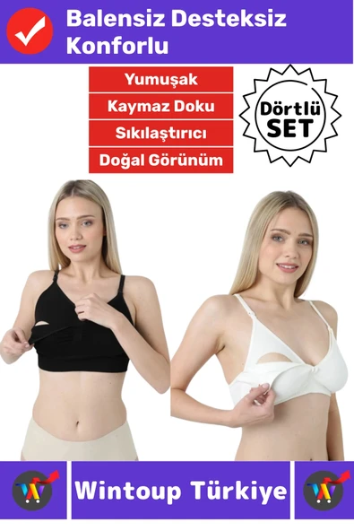 #EmzirmeSütyeni Klipsli Pamuklu Hamile Lohusa Dikişsiz Balensiz Desteksiz Emzirme Sütyeni 4'lü SET ürün görseli 1