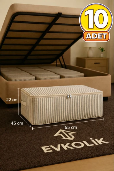 Jasper Antrasit Çizgili Büyük Boy Baza Altı Ve Çekyat Hurç - 65x45x22 Cm - Organizer. ürün görseli 1