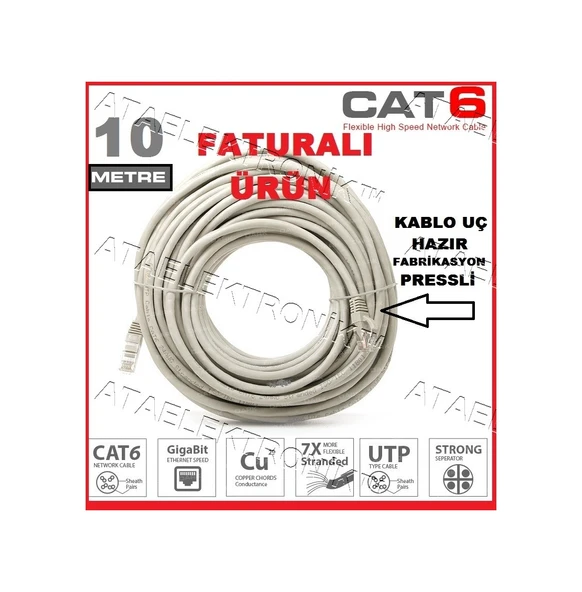 10 Metre Cat6 Bilgisayar Internet Modem Ara Kablosu Cat6 ürün görseli 1