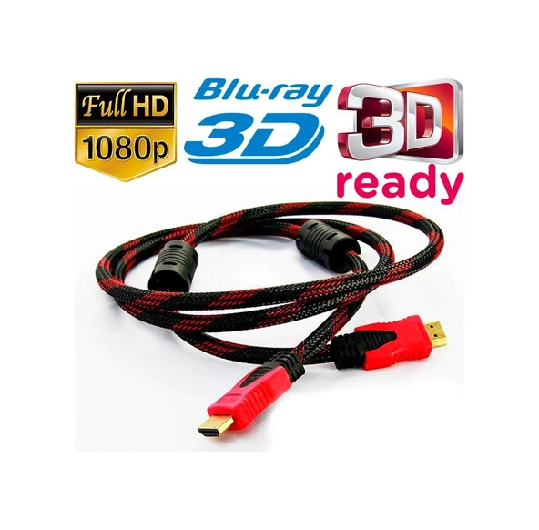 Hdmi Kablo Altın Uçlu Hasır Ip Örgülü 3D Full Hd Hdmi 1 5 Metre ürün görseli 1