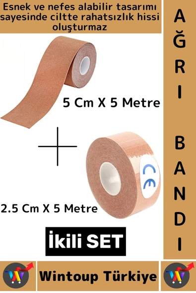 #AğrıBandı Hızlı Etki Bel Bacak Kol Boyun Sırt Omuz Kalça Kas Spor Ağrı Bandı 5 Metre Ten İkili Set ürün görseli 1