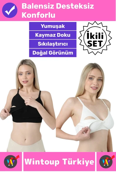 #EmzirmeSütyeni Klipsli Pamuklu Hamile Lohusa Dikişsiz Balensiz Desteksiz Emzirme Sütyeni 2'li SET ürün görseli 1