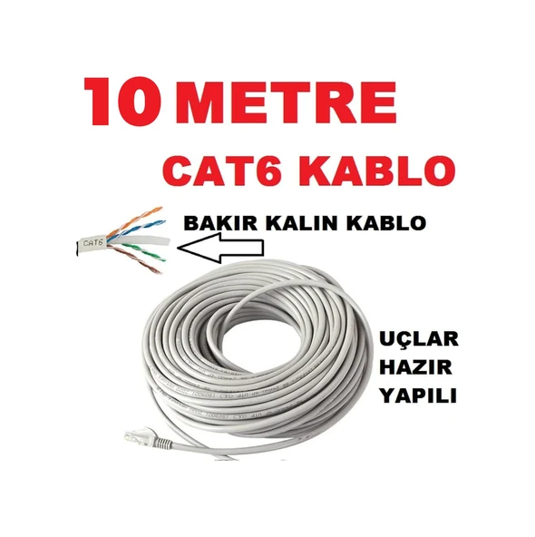 Cat6 Kalin Bakir Internet Kablo 10 Metre ürün görseli 1