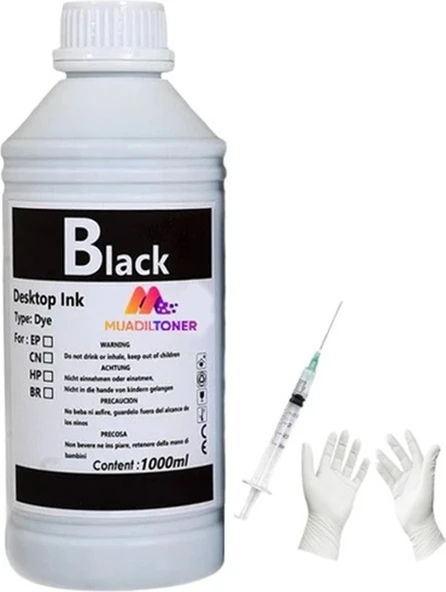 Tecprint Epson L3050 1 Litre Siyah Muadil Mürekkep+Enjektör+Eldiven ürün görseli 1
