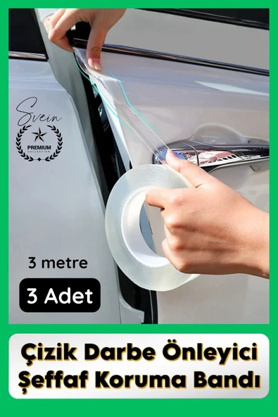 #KapıKoruma 3 Adet 3 Metre Oto Kapı Çizik Önleyici Şeffaf Koruma Bandı Darbe Koruyucu İz Bırakmaz ürün görseli 1