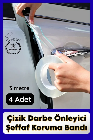 #KapıKoruma 4 Adet 3 Metre Oto Kapı Çizik Önleyici Şeffaf Koruma Bandı Darbe Koruyucu İz Bırakmaz ürün görseli 1