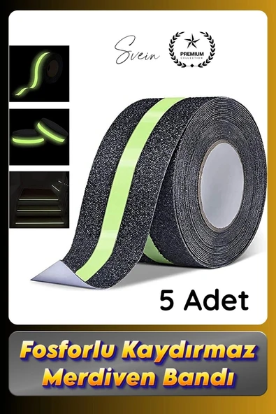 #Bant 5 Adet Fosforlu Kaydırmaz Merdiven Bandı 5 cm x 3 m Fotolümenli Yeşil Zemin Güvenlik Basamak ürün görseli 1