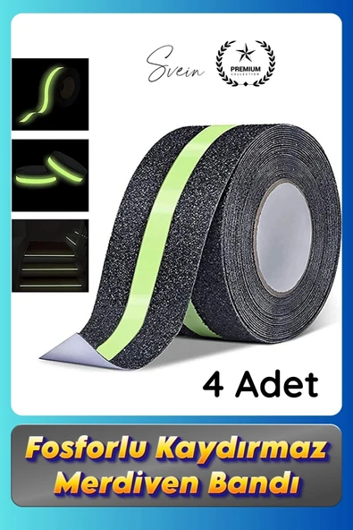 #Bant 4 Adet Fosforlu Kaydırmaz Merdiven Bandı 5 cm x 3 m Fotolümenli Yeşil Zemin Güvenlik Basamak ürün görseli 1