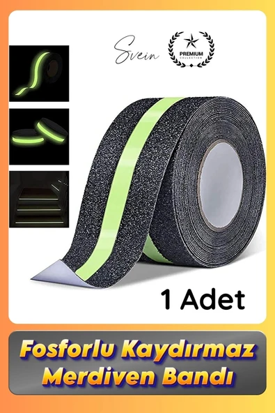 #Bant 1 Adet Fosforlu Kaydırmaz Merdiven Bandı 5 cm x 3 m Fotolümenli Yeşil Zemin Güvenlik Basamak ürün görseli 1