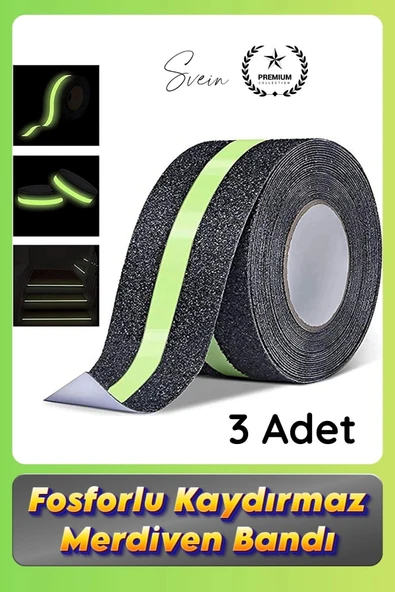 #Bant 3 Adet Fosforlu Kaydırmaz Merdiven Bandı 5 cm x 3 m Fotolümenli Yeşil Zemin Güvenlik Basamak ürün görseli 1