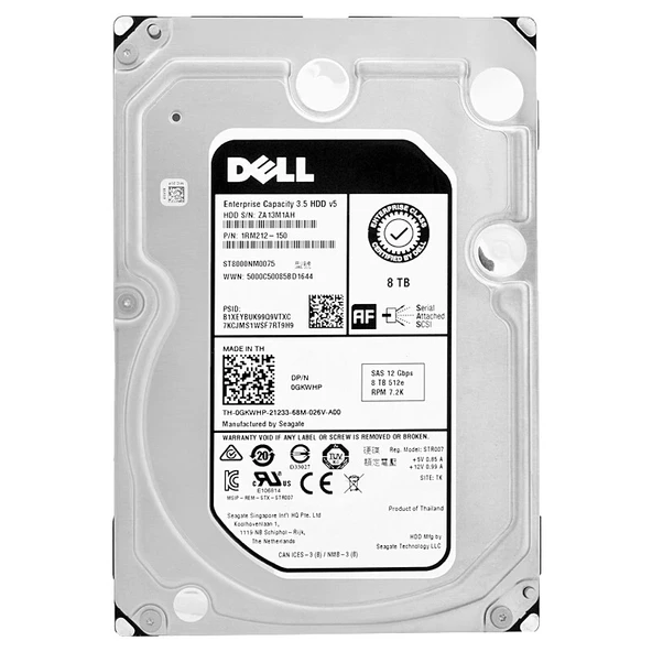DELL EnterPrise 8TB 7.2K 12G 512e SAS 3.5" Server Sunucu Harddisk ST8000NM0075 1RM212-150 0GKWHP ürün görseli 1