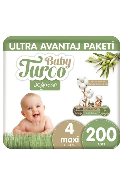 Baby Turco Doğadan Bebek Bezi Ultra Avantaj Paketi Maxi 4 Numara 200 Adet ürün görseli 1
