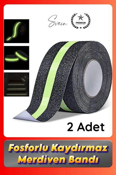 #Bant 2 Adet Fosforlu Kaydırmaz Merdiven Bandı 5 cm x 3 m Fotolümenli Yeşil Zemin Güvenlik Basamak ürün görseli 1