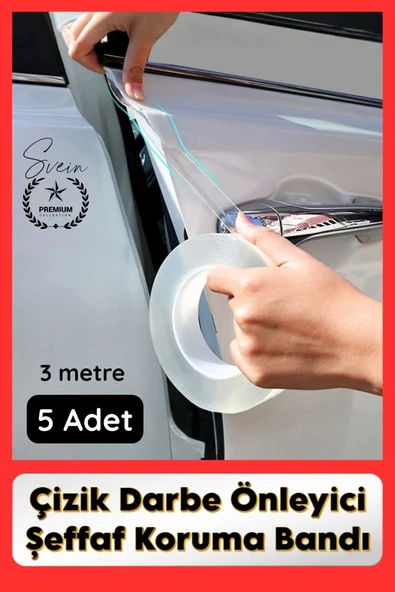 #KapıKoruma 5 Adet 3 Metre Oto Kapı Çizik Önleyici Şeffaf Koruma Bandı Darbe Koruyucu İz Bırakmaz ürün görseli 1