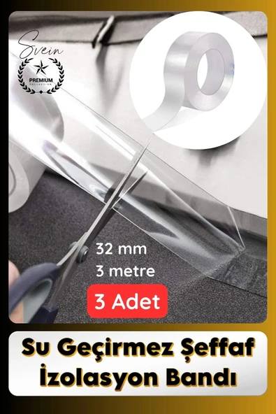 #SızdırmazBant 3 Adet Su Geçirmez Şeffaf İzolasyon Bandı Tezgah Lavabo Kenar Tamir Güçlü 38mm x 3m ürün görseli 1