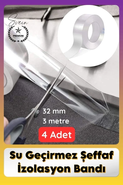 #SızdırmazBant 4 Adet Su Geçirmez Şeffaf İzolasyon Bandı Tezgah Lavabo Kenar Tamir Güçlü 38mm x 3m ürün görseli 1