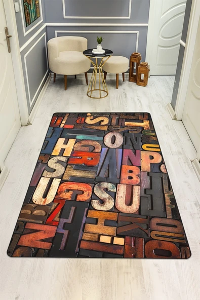 Modern Desenli Dijital Baskı Kaymaz Taban Halı H0116 RENKLİ 120 X 180 ürün görseli 1