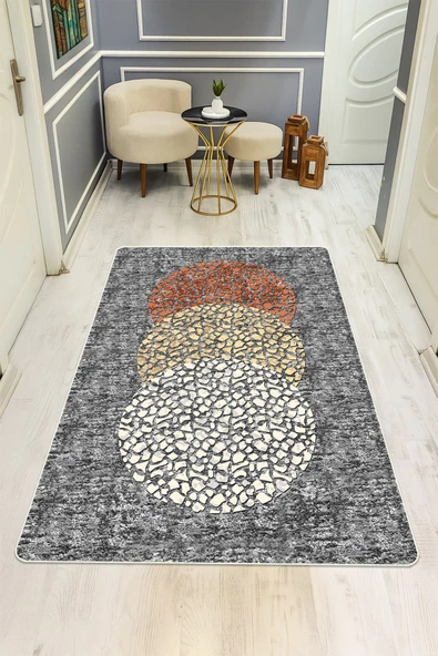 Modern Desenli Dijital Baskı Kaymaz Taban Halı H0126 RENKLİ 80 X 150 ürün görseli 1