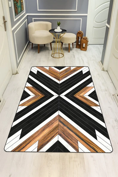 Modern Desenli Dijital Baskı Kaymaz Taban Halı H0157 RENKLİ 120 X 180 ürün görseli 1