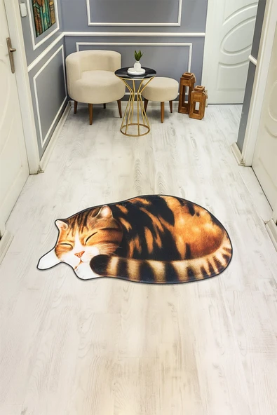 Kedi Desenli Lazer Kesim Dijital Baskı Kaymaz Taban Halı H0403 RENKLİ 140 X 200 ürün görseli 1