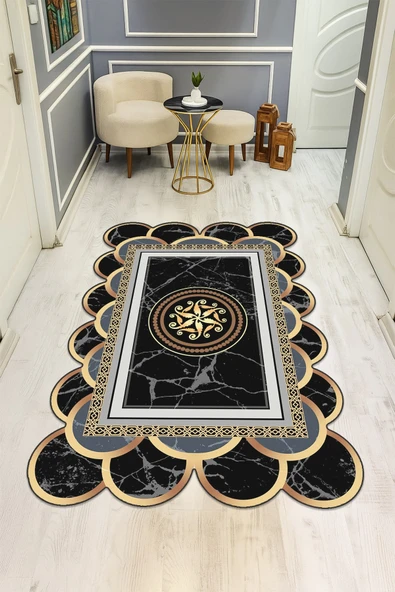 Modern Desenli Lazer Kesim Dijital Baskı Kaymaz Taban Halı H0368 RENKLİ 80 X 200 ürün görseli 1