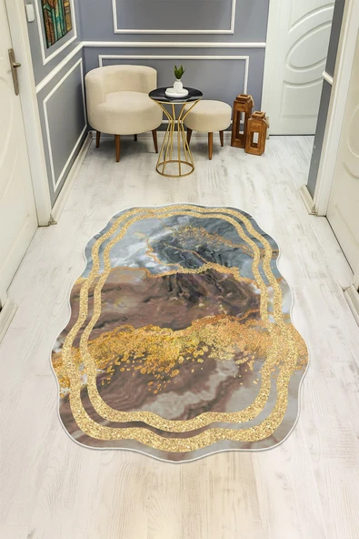 Modern Desenli Lazer Kesim Dijital Baskı Kaymaz Taban Halı H0442 RENKLİ 80 X 200 ürün görseli 1