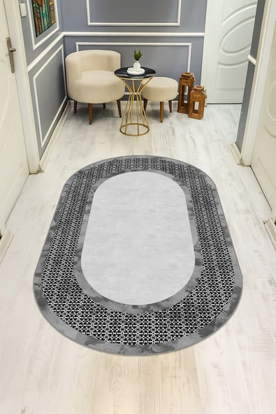 Modern Desenli Oval Dijital Baskı Kaymaz Taban Halı H0362 RENKLİ 140 X 200 ürün görseli 1
