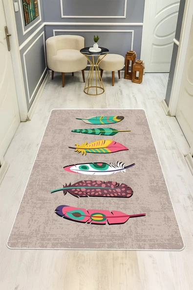Modern Desenli Dijital Baskı Kaymaz Taban Halı H0215 RENKLİ 100 X 300 ürün görseli 1