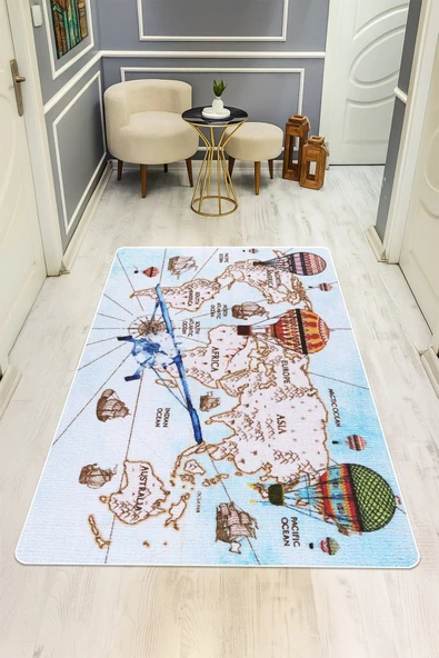 Modern Desenli Dijital Baskı Kaymaz Taban Halı H0296 RENKLİ 140 X 200 ürün görseli 1