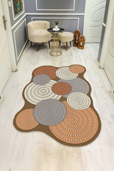 Modern Desenli Lazer Kesim Dijital Baskı Kaymaz Taban Halı H0402 RENKLİ 80 X 200 ürün görseli 1