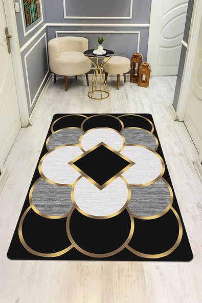 Modern Desenli Dijital Baskı Kaymaz Taban Halı H0176 RENKLİ 120 X 180 ürün görseli 1