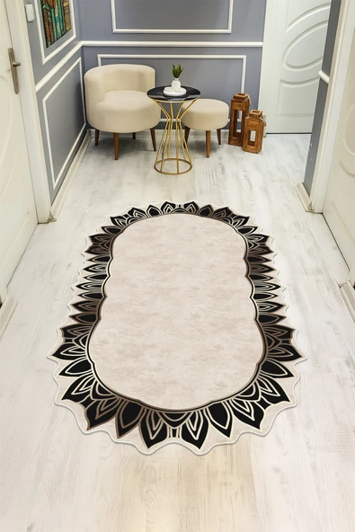 Modern Desenli Lazer Kesim Dijital Baskı Kaymaz Taban Halı H0405 RENKLİ 80 X 300 ürün görseli 1