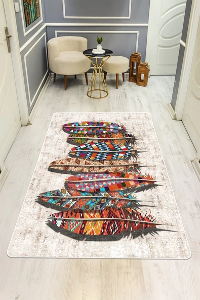 Modern Desenli Dijital Baskı Kaymaz Taban Halı H0218 RENKLİ 80 X 300 ürün görseli 1
