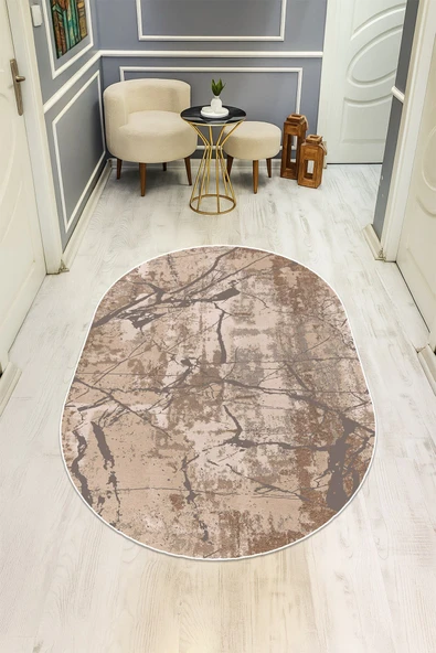 Modern Desenli Oval Dijital Baskı Kaymaz Taban Halı H0305 RENKLİ 160 X 230 ürün görseli 1