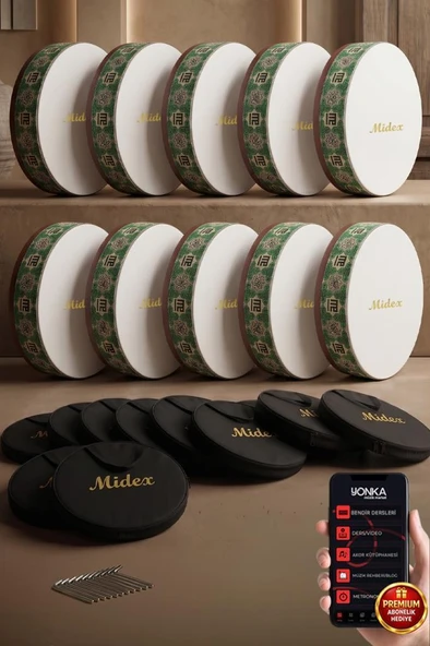 Midex BR-410X 10'lu Bendir Def Toptan Paket Akort Ayarlı EL Tutma Oyuklu Çantalı ürün görseli 1