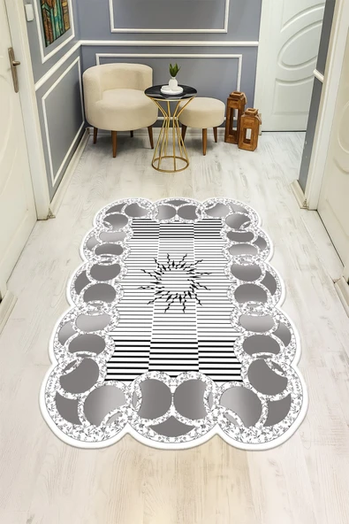 Modern Desenli Lazer Kesim Dijital Baskı Kaymaz Taban Halı H0444 RENKLİ 140 X 200 ürün görseli 1