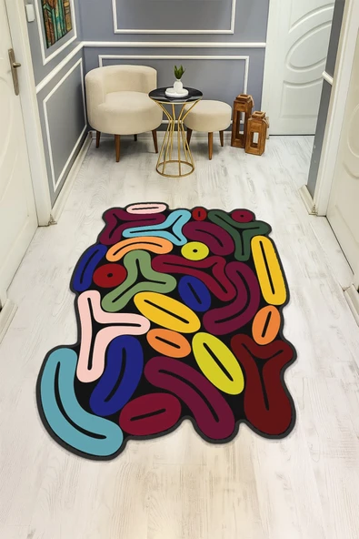 Modern Desenli Lazer Kesim Dijital Baskı Kaymaz Taban Halı H0428 RENKLİ 100 X 200 ürün görseli 1