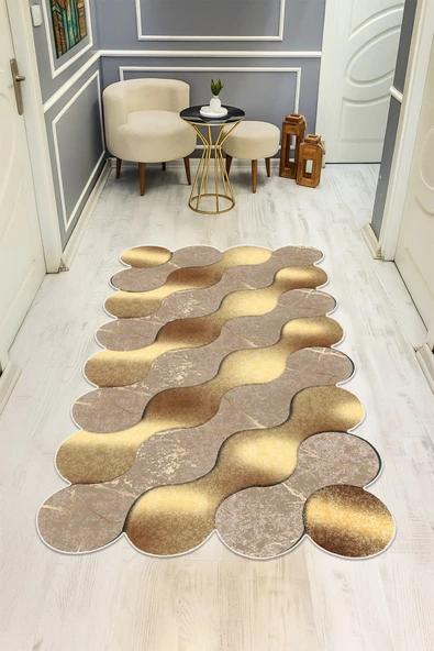 Modern Desenli Lazer Kesim Dijital Baskı Kaymaz Taban Halı H0451 RENKLİ 100 X 200 ürün görseli 1
