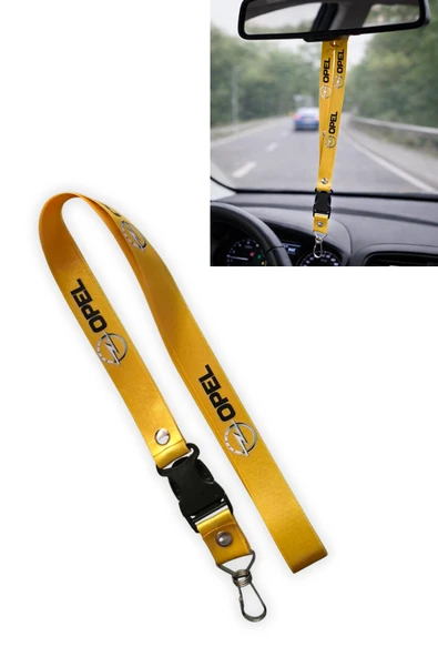 Opel Logolu Sarı Oto Ayna Askısı & Anahtarlıklı Ayna İpi - Şık Araç İçi Dekor ve Hediyelik Aksesuar ürün görseli 1