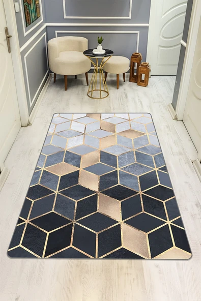 Modern Desenli Dijital Baskı Kaymaz Taban Halı H0195 RENKLİ 80 X 300 ürün görseli 1
