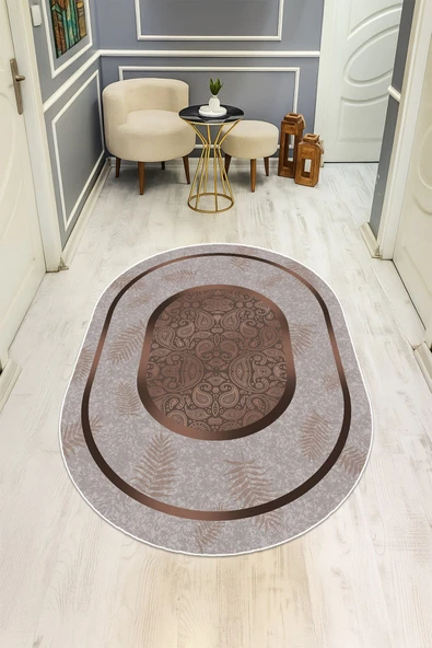 Modern Desenli Oval Dijital Baskı Kaymaz Taban Halı H0360 RENKLİ 100 X 300 ürün görseli 1