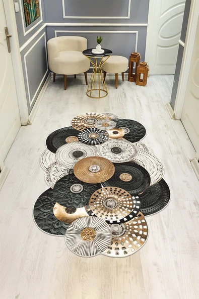 Modern Desenli Lazer Kesim Dijital Baskı Kaymaz Taban Halı H0437 RENKLİ 100 X 300 ürün görseli 1